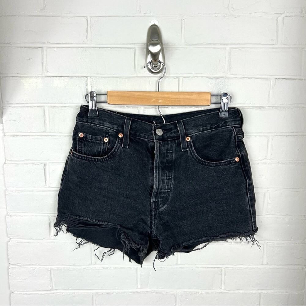 Levi’s Button Fly Black Denim Cutoff Shorts Size 25